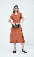 SIXDO G-Ochre Woven Flared Dress for Women